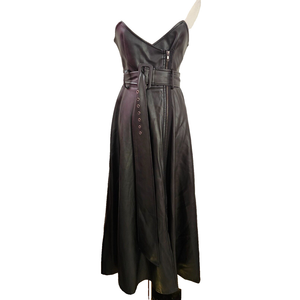 NEW TOV Los Angeles Dress‎ Strapless Busty Full Length Faux Heavy Leather 2 4 SM